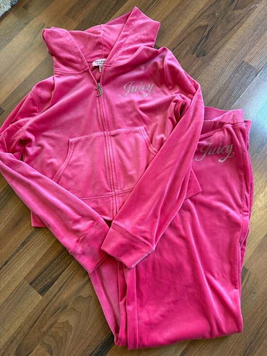 Juicy Couture Pants - Juicy Couture Hot Pink Velour Tracksuit Set with Rhinestone Logo